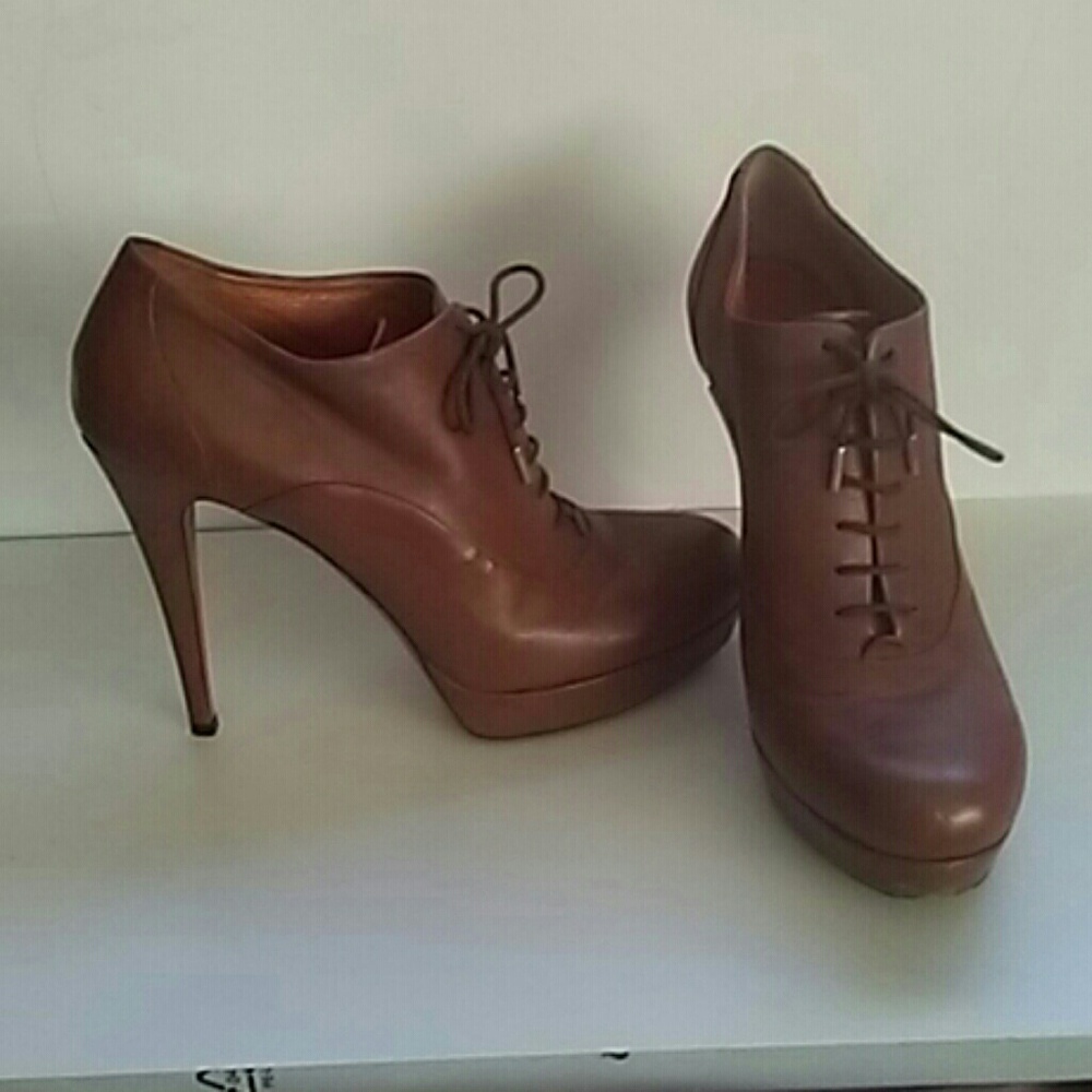 Brown leather lace up booties